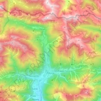 Mappa topografica Paluzza, altitudine, rilievo