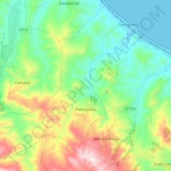 Mappa topografica Pietrapaola, altitudine, rilievo