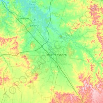 Mappa topografica Rutherford County, altitudine, rilievo