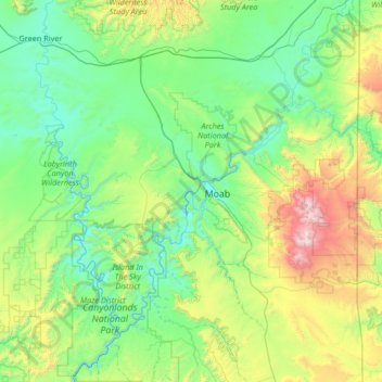 Mappa topografica Colorado River, altitudine, rilievo