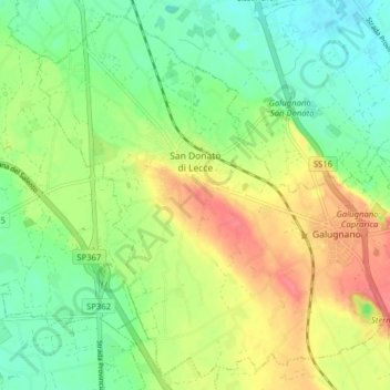 Mappa topografica San Donato di Lecce, altitudine, rilievo