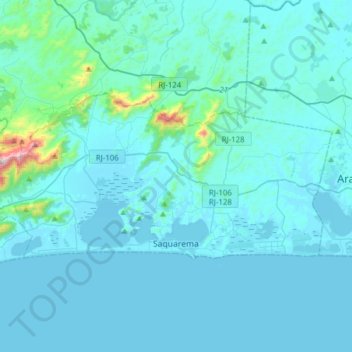 Mappa topografica Saquarema, altitudine, rilievo