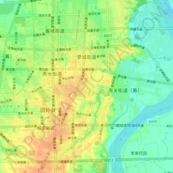 Mappa topografica 蓼城街道, altitudine, rilievo