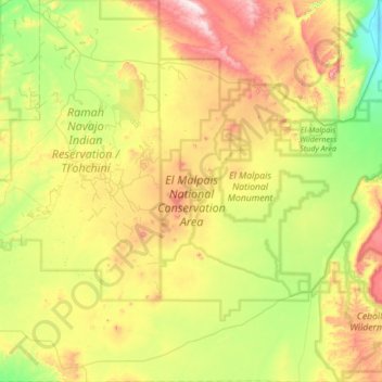 Mappa topografica El Malpais National Conservation Area, altitudine, rilievo