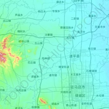 Mappa topografica 遂平县, altitudine, rilievo