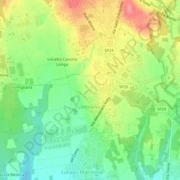 Mappa topografica Veniano, altitudine, rilievo
