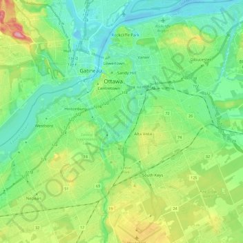 Mappa topografica (Old) Ottawa, altitudine, rilievo