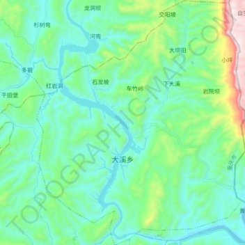 Mappa topografica 大溪乡, altitudine, rilievo
