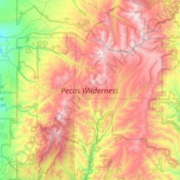 Mappa topografica Pecos Wilderness, altitudine, rilievo