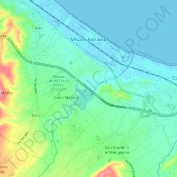 Mappa topografica Misano Adriatico, altitudine, rilievo