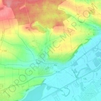 Mappa topografica Oberdischingen, altitudine, rilievo