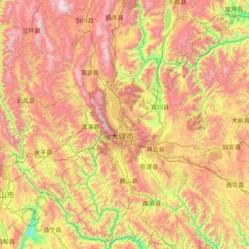 Mappa topografica 大理白族自治州, altitudine, rilievo