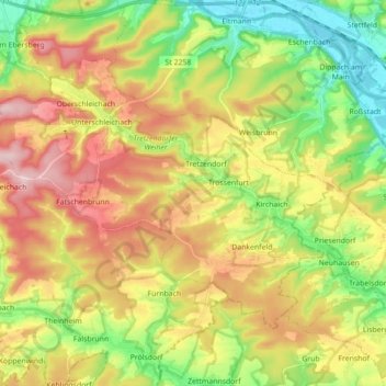Mappa topografica Oberaurach, altitudine, rilievo