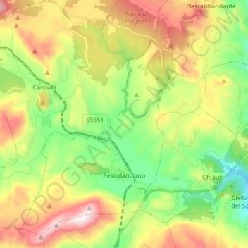 Mappa topografica Pescolanciano, altitudine, rilievo