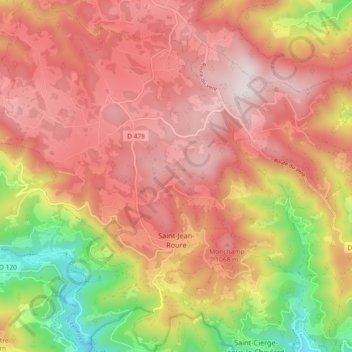 Mappa topografica Saint-Jean-Roure, altitudine, rilievo