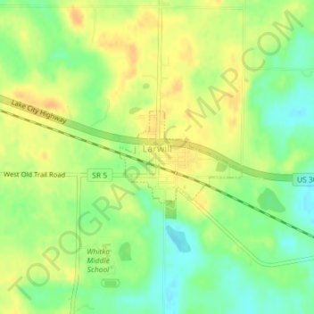 Mappa topografica Larwill, altitudine, rilievo