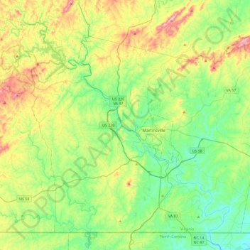 Mappa topografica Henry County, altitudine, rilievo