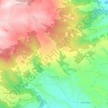 Mappa topografica Centrache, altitudine, rilievo