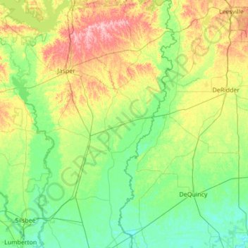 Mappa topografica Newton County, altitudine, rilievo