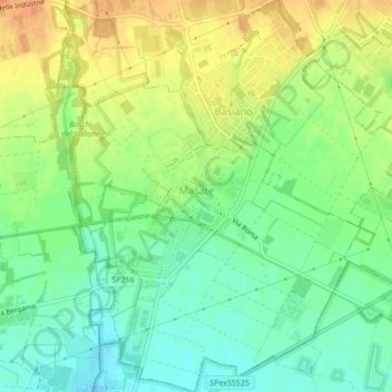 Mappa topografica Masate, altitudine, rilievo