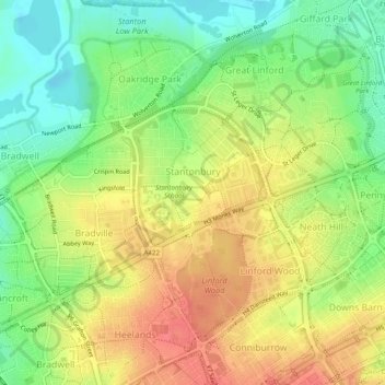 Mappa topografica Stantonbury, altitudine, rilievo