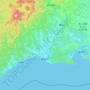 Mappa topografica 釧路市, altitudine, rilievo