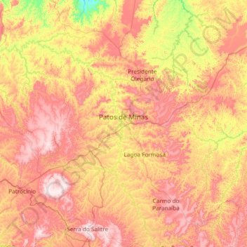 Mappa topografica Patos de Minas, altitudine, rilievo