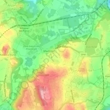 Mappa topografica Lurago d'Erba, altitudine, rilievo