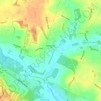 Mappa topografica Alderford, altitudine, rilievo