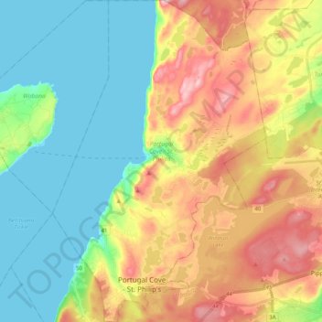 Mappa topografica Portugal Cove - St. Philips, altitudine, rilievo