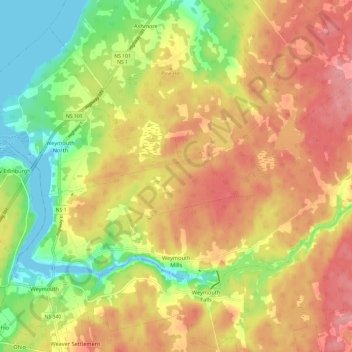 Mappa topografica Weymouth Mills, altitudine, rilievo