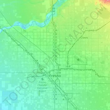 Mappa topografica Fresno, altitudine, rilievo
