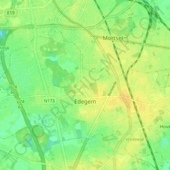 Mappa topografica Edegem, altitudine, rilievo