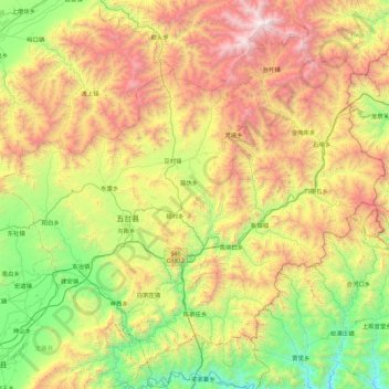 Mappa topografica 五台县, altitudine, rilievo