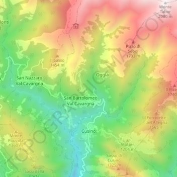 Mappa topografica Cusino, altitudine, rilievo