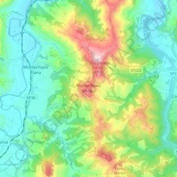 Mappa topografica Montechiaro d'Acqui, altitudine, rilievo