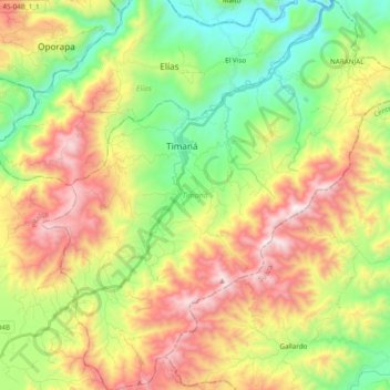 Mappa topografica Timaná, altitudine, rilievo