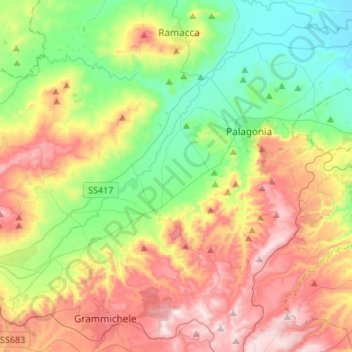 Mappa topografica Mineo, altitudine, rilievo