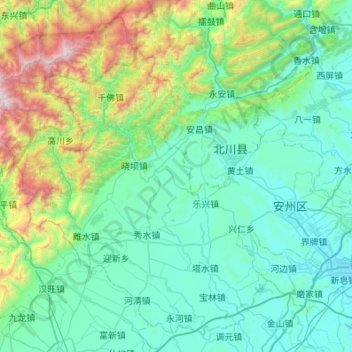 Mappa topografica 安州区, altitudine, rilievo