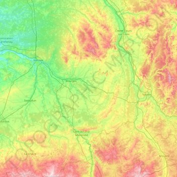 Mappa topografica Cher, altitudine, rilievo