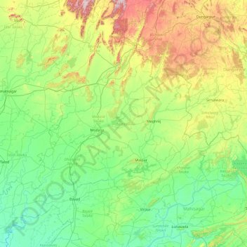 Mappa topografica Aravalli District, altitudine, rilievo
