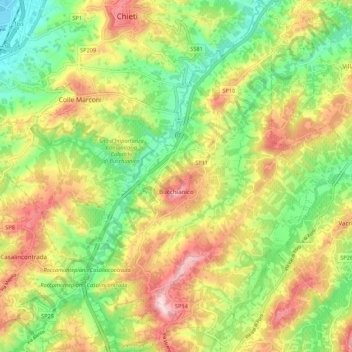 Mappa topografica Bucchianico, altitudine, rilievo