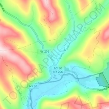 Mappa topografica Downsville, altitudine, rilievo