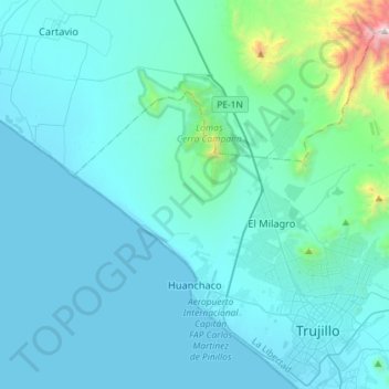 Mappa topografica Huanchaco, altitudine, rilievo