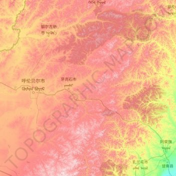 Mappa topografica 牙克石市, altitudine, rilievo