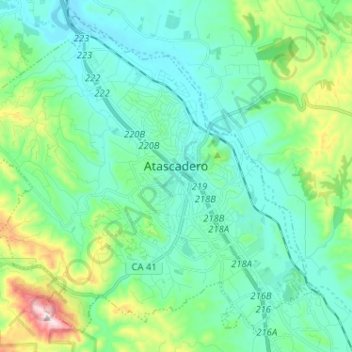 Mappa topografica Atascadero, altitudine, rilievo