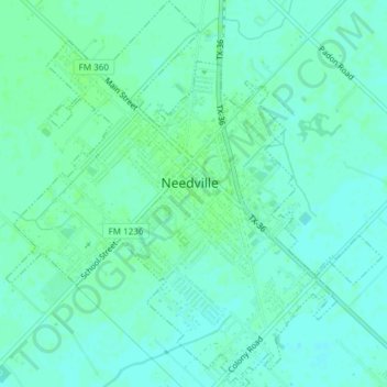 Mappa topografica Needville, altitudine, rilievo