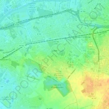 Mappa topografica Loos, altitudine, rilievo