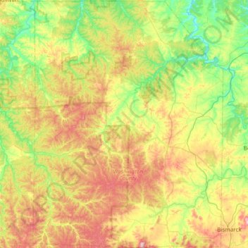 Mappa topografica Washington County, altitudine, rilievo