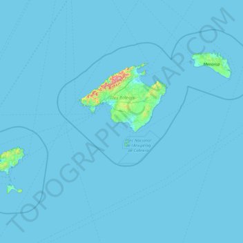 Mappa topografica Isole Baleari, altitudine, rilievo